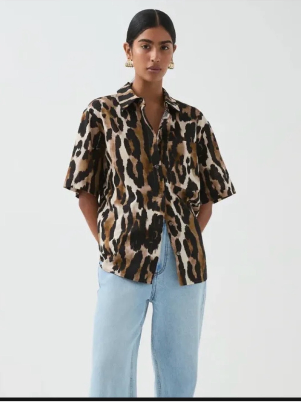 Aje Studio Airlie Animal Print Linen Blend Short Sleeve Shirt US 4